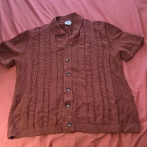 Rust Cable Knit Button-Up Shirt